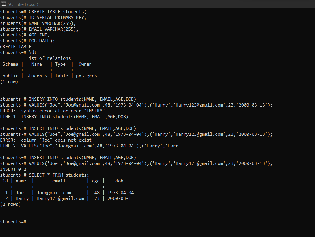 SQL Shell create_table